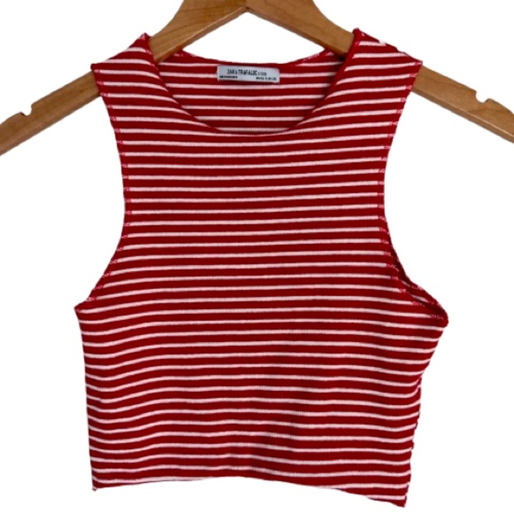 Zara Trafaluc red and white striped soft crop top tank in size small